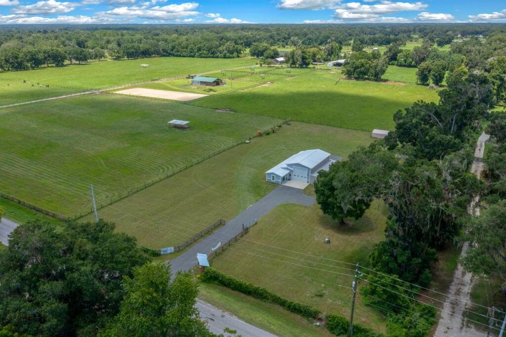 aerial view of a custom RV barndominium in Citra, FL