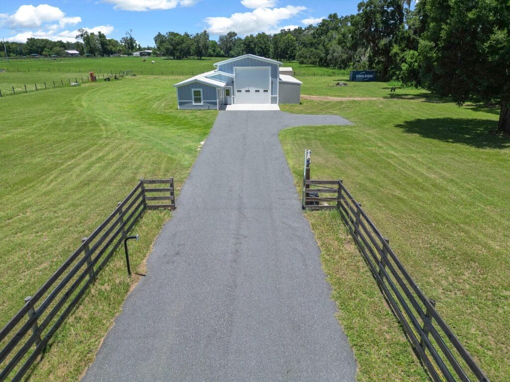 aerial view of a custom RV barndominium in Citra, FL