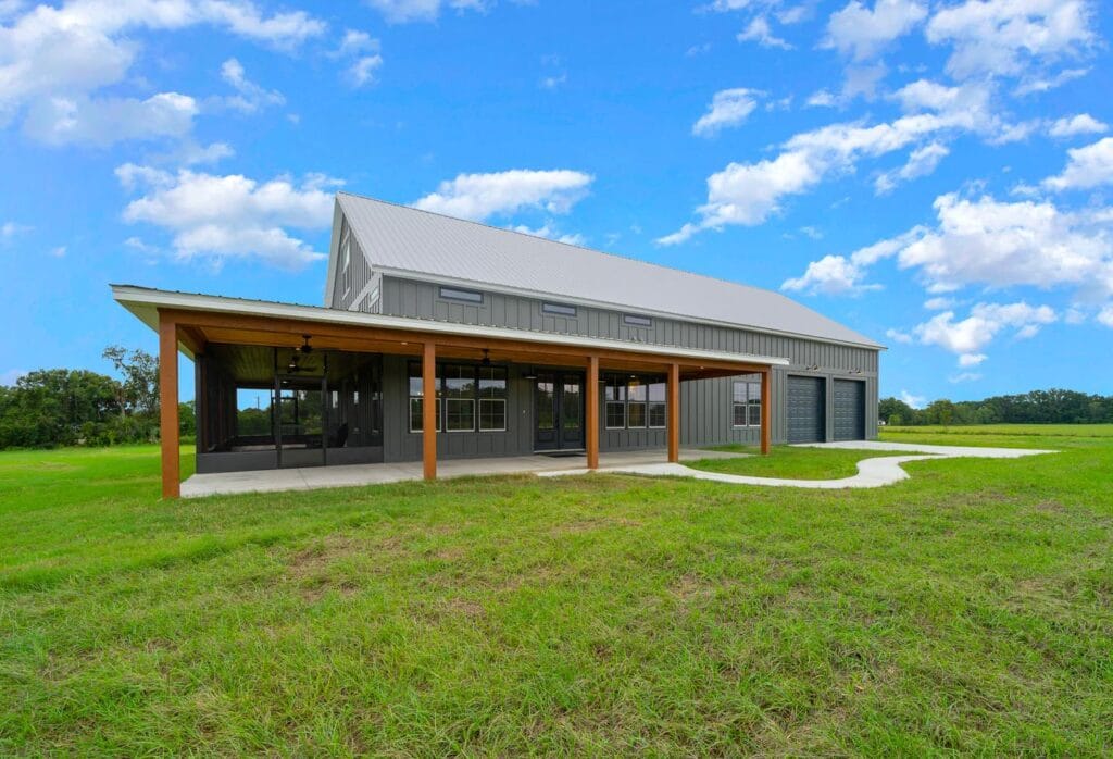 Outside view of a custom built barndominium in Citra, FL