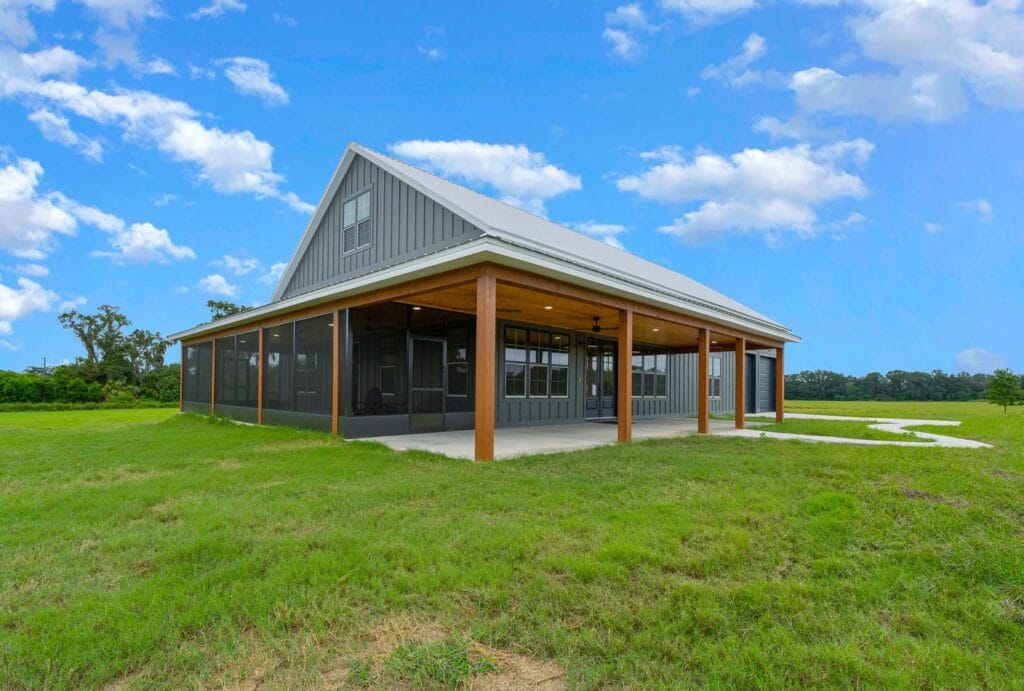Outside view of a custom built barndominium in Citra, FL