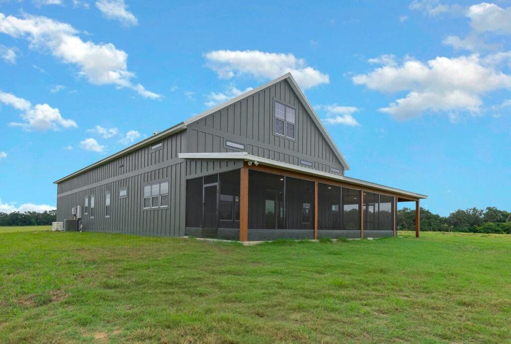 Outside view of a custom built barndominium in Citra, FL