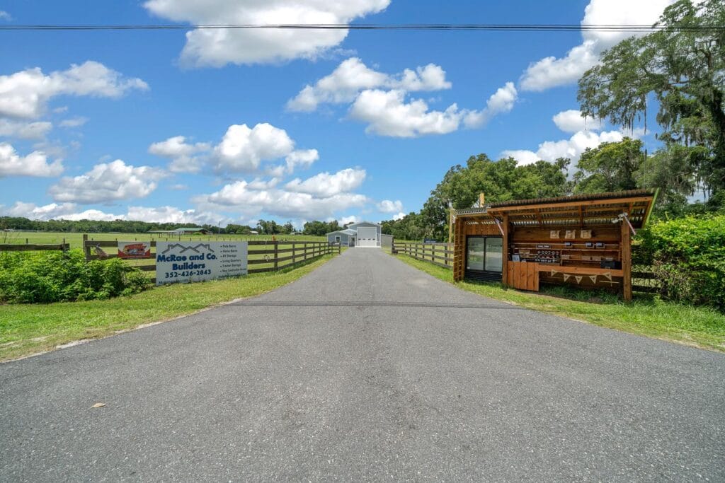 aerial view of a custom RV barndominium in Citra, FL