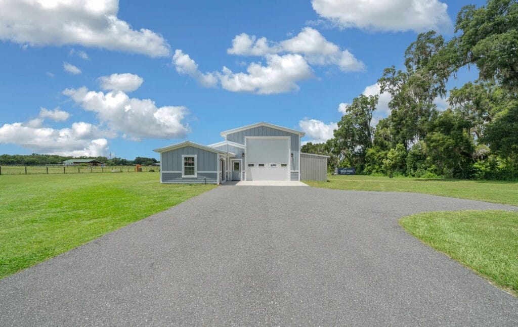 aerial view of a custom RV barndominium in Citra, FL