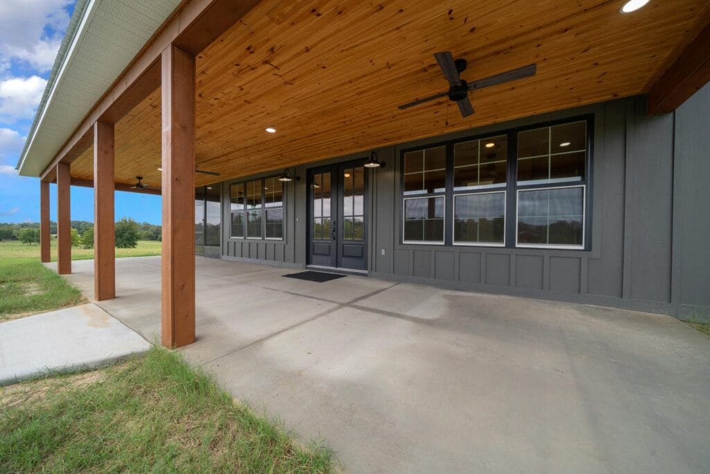 porch view of a custom built barndominium in Citra, FL