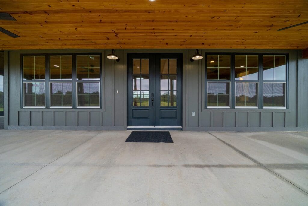 front door view of a custom built barndominium in Citra, FL