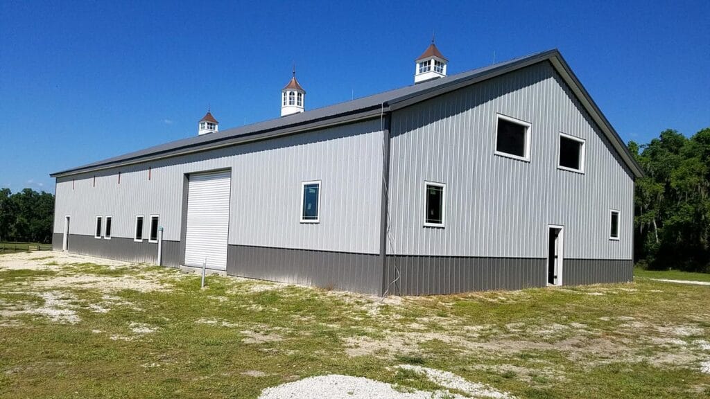 side view of a custom built barndominium in Alachua, Florida