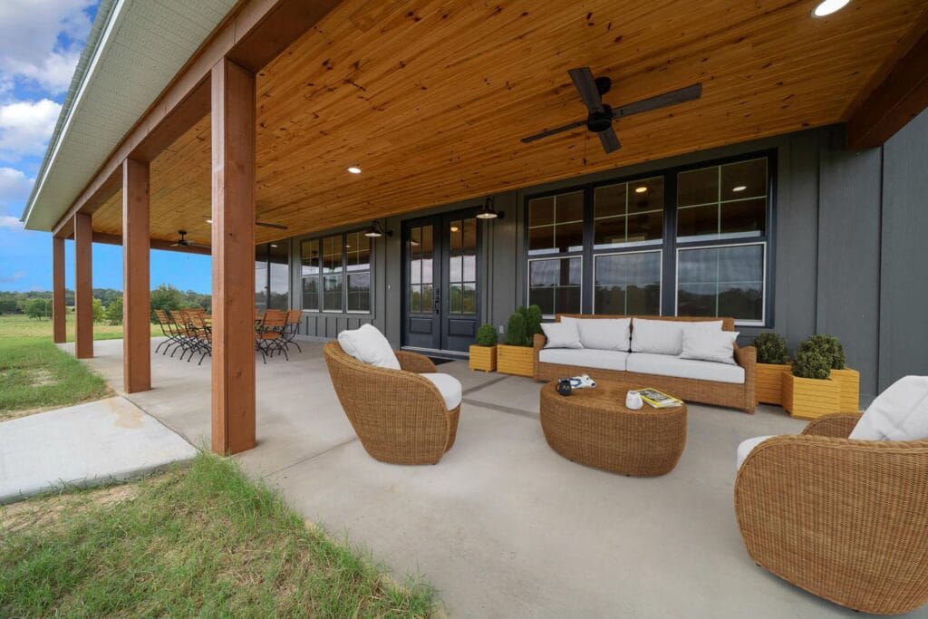 porch view of a custom built barndominium in Citra, FL