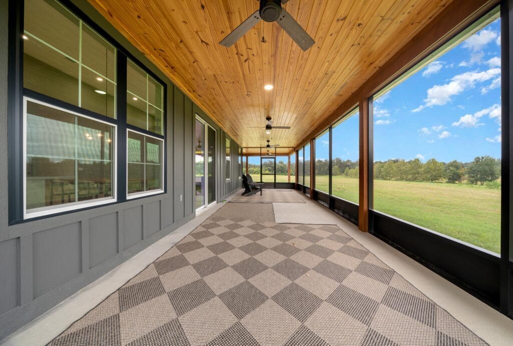 porch view of a custom built barndominium in Citra, FL