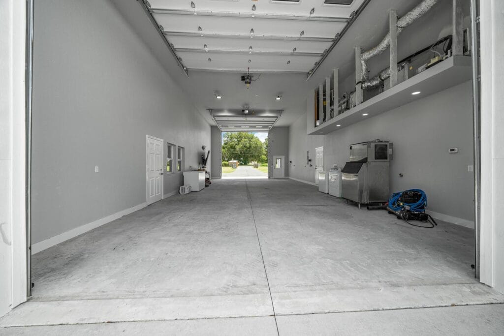 garage view of a custom RV barndominium in Citra, FL
