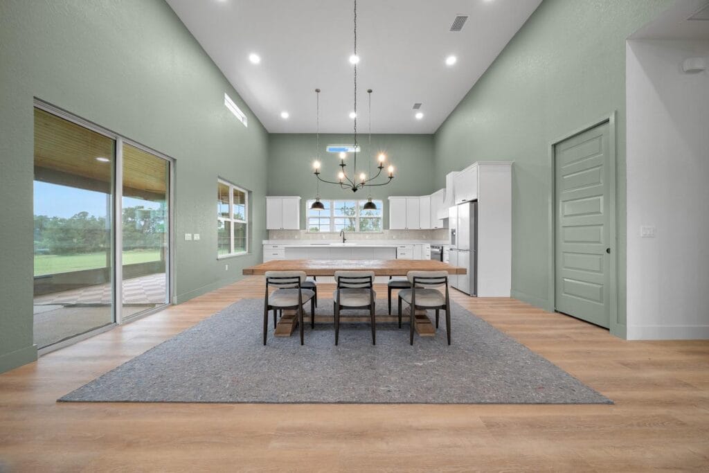 dining room view of a custom built barndominium in Citra, FL