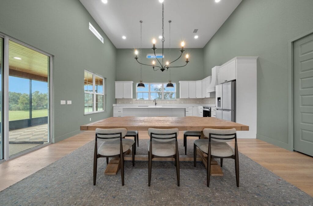 dining room view of a custom built barndominium in Citra, FL