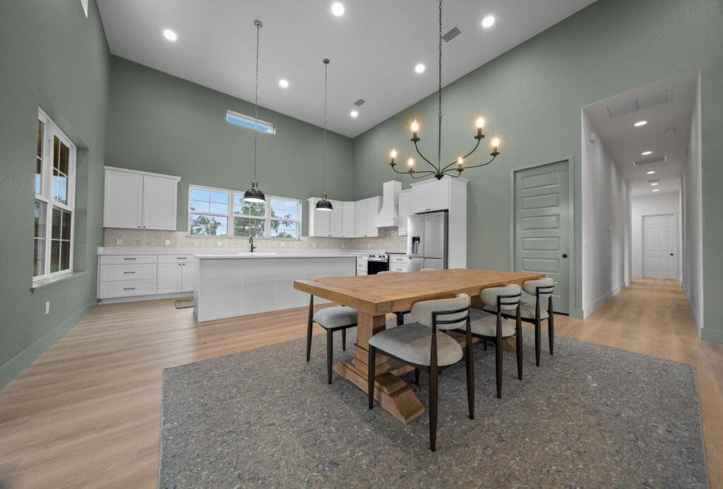 dining room view of a custom built barndominium in Citra, FL