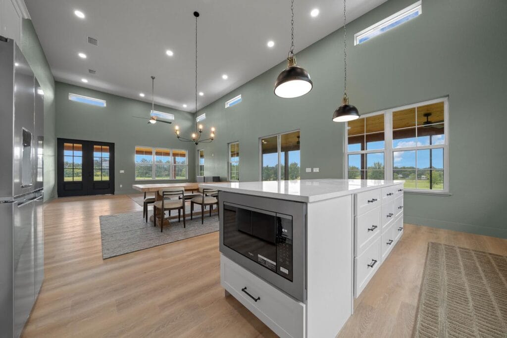kitchen view of a custom built barndominium in Citra, FL