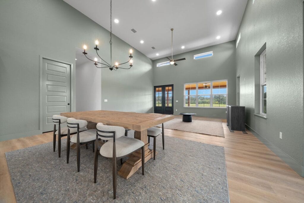 dining room view of a custom built barndominium in Citra, FL