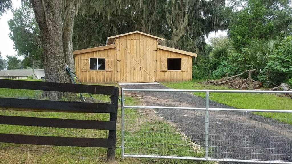 A custom built cypress enclosed barn in Ocala, FL