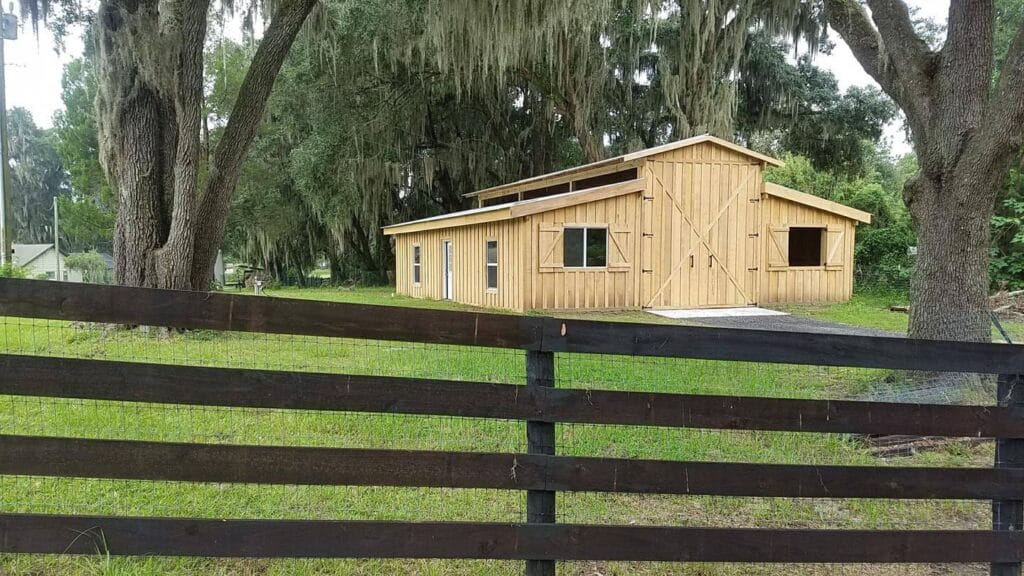 A custom built cypress enclosed barn in Ocala, FL