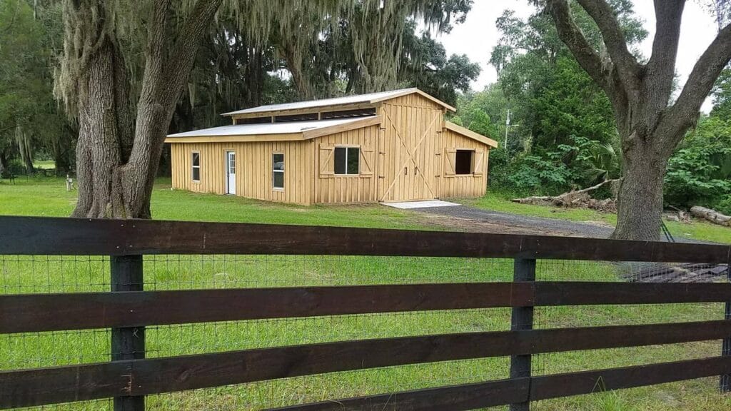 A custom built cypress enclosed barn in Ocala, FL