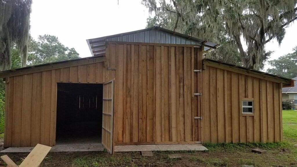 A custom built cypress enclosed barn in Ocala, FL