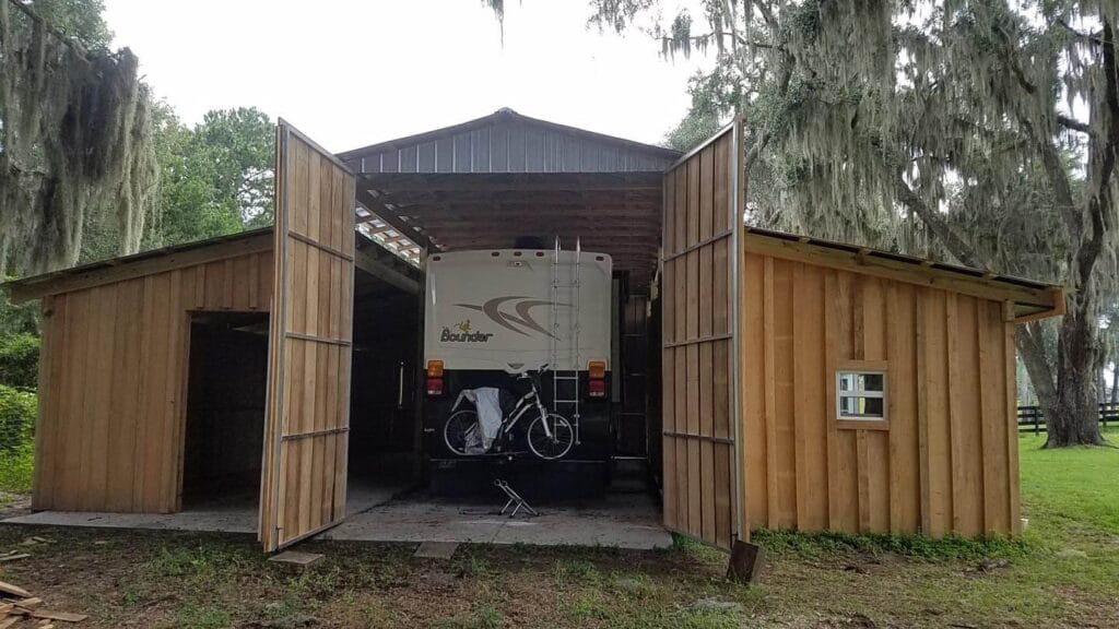 A custom built cypress enclosed barn in Ocala, FL