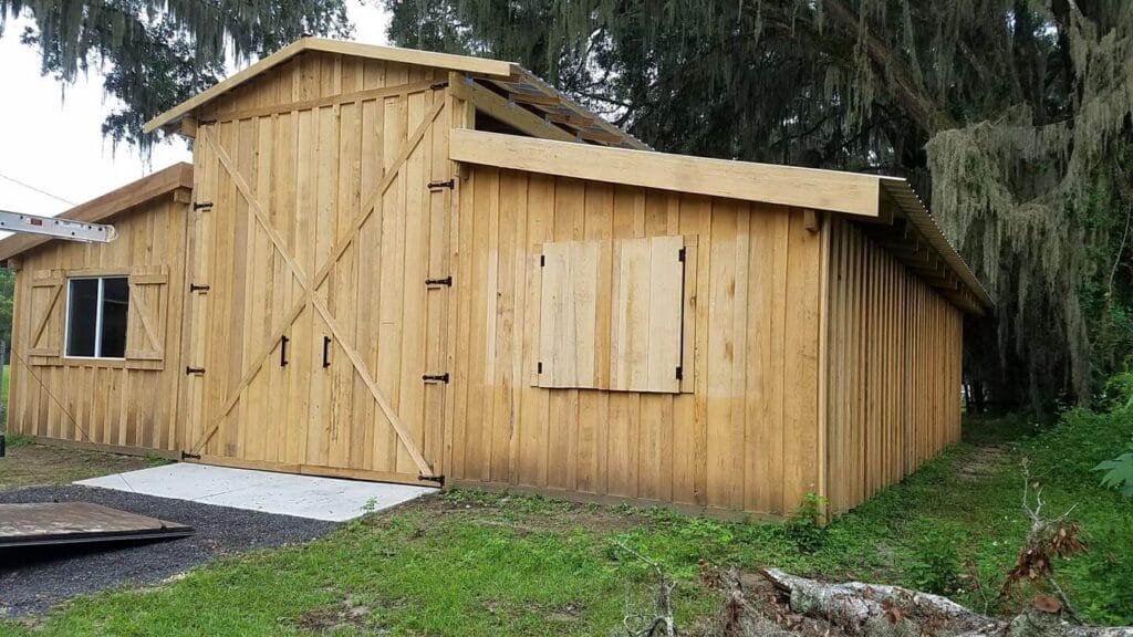 A custom built cypress enclosed barn in Ocala, FL