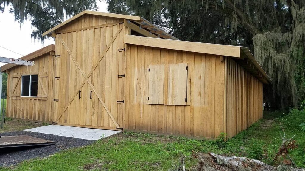 A custom built cypress enclosed barn in Ocala, FL