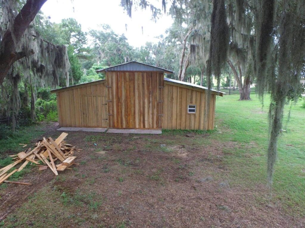 A custom built cypress enclosed barn in Ocala, FL