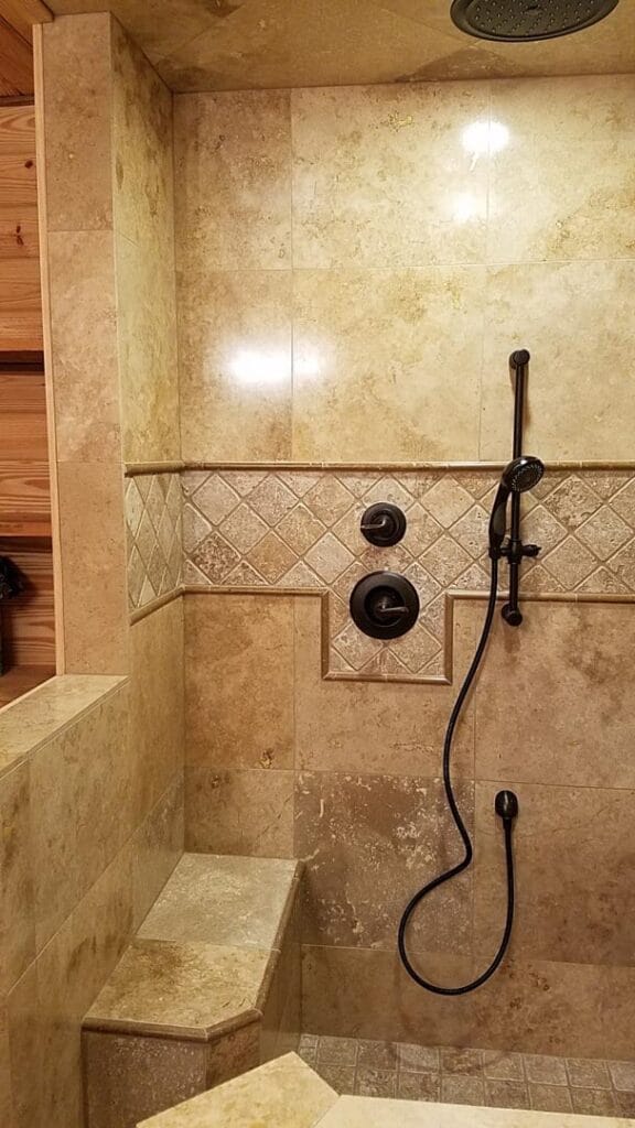 Shower view of a custom built cypress barndominium in Citra, FL